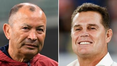 Antrenorul principal al Angliei, Eddie Jones, și antrenorul principal al Africii de Sud, Rassie Erasmus