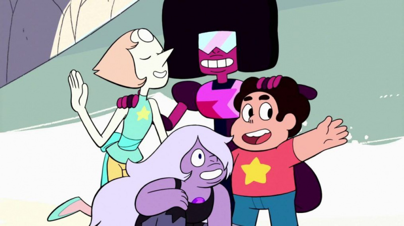 Скъпоценните камъни позират с Steven Universe в промоционален кадър за Steven Universe