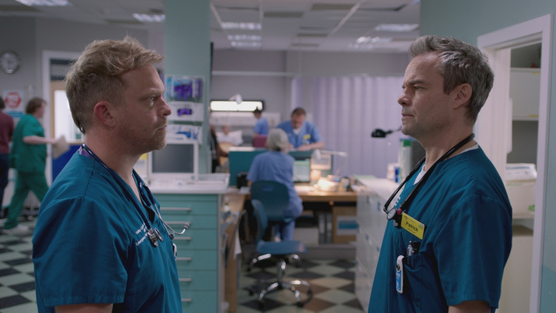  Seal's a Dylan Keogh and Patrick Onley stand-off in Casualty episode Red-Handed.
