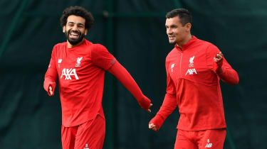 Liverpools forward Mohamed Salah och försvararen Dejan Lovren tränade på Melwood på tisdagen