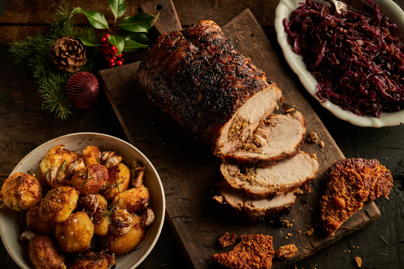   Jamie Oliver's show-stopping festive porchetta, crispy root veg and best-ever roast potatoes.