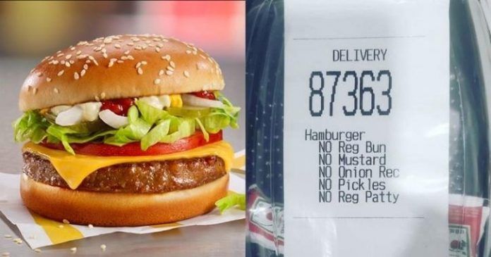 Bizarná objednávka hamburgerov McDonald’s: žiadna cibuľa, žiadna žemľa, žiadna karbonátka: Opitá žena dostane 2 vrecká s kečupom