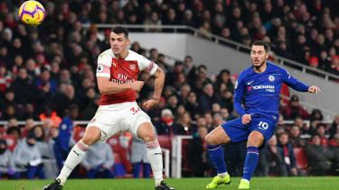 Útočník Chelsea Eden Hazard v akcii proti Arsenalu v Premier League v januári 2019