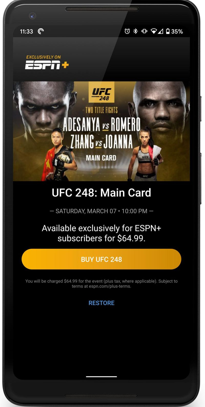 Cómo ver UFC 248 en Android