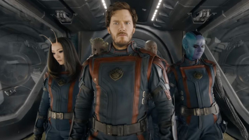   Chris Pratt, Pom Klementieff, Karen Gillan, Dave Bautista ใน Guardians of the Galaxy Vol. 3