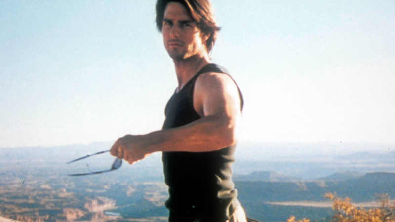   Tom Cruise's Ethan Hunt throw a pair of sunglasses at the start of Mission: Impossible 2
