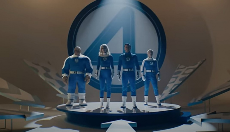 Ebon Moss-Bachrach, Vanessa Kirby, Pedro Pascal และ Joseph Quinn ใน The Fantastic Four: ขั้นตอนแรก