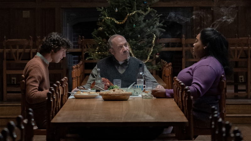   Dominic Sessa, Paul Giamatti ve Da'Vine Joy Randolph in The Holdovers