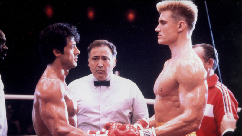   Sylvester Stallone a Dolph Lundgren vo filme Rocky IV