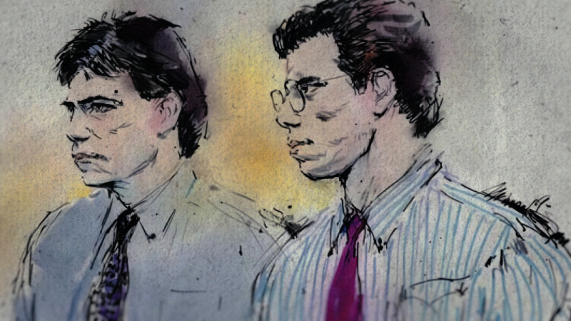   Oikeussalin mainossketsi Netflixin dokumentista The Menendez Brothers.