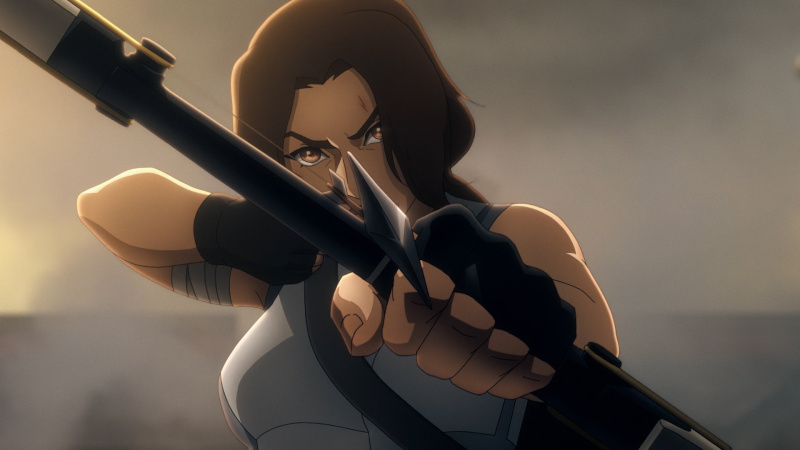   Lara Croft piirtää jousen Tomb Raider: The Legend of Lara Croft -elokuvassa