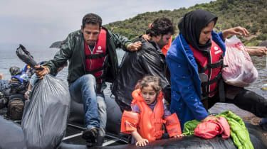 Flygtninge, der ankommer til Lesbos, Grækenland, i 2015