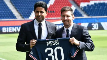 Predsednik PSG Nasser Al-Khelaifi in Lionel Messi