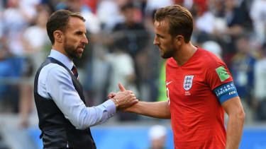 Gareth Southgate og Harry Kane på verdensmesterskapet i 2018
