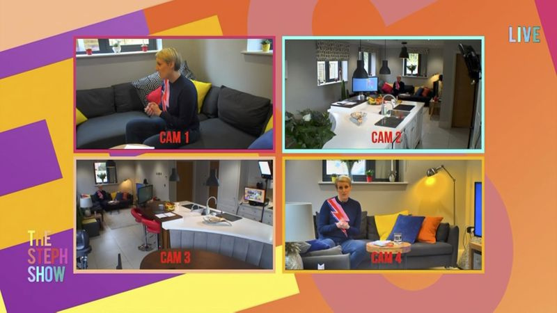 Steph McGovern presenteert de show vanuit haar woonkamer tijdens de lockdown