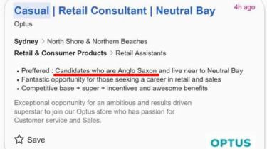 Η αυστραλιανή εταιρεία Optus ζητά συγγνώμη για τη αγγελία εργασίας «Αγγλοσάξονες προτιμούνται».