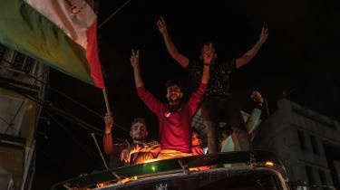 Palestinci v mestu Gaza praznujejo premirje