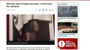 'Woman troway di poo-poo': la traducción del sitio web Pidgin de la BBC de la historia de 'Tinder poo' se vuelve viral