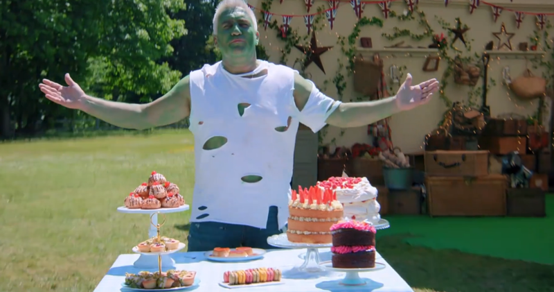 Paul Hollywood verkleed als The Hulk in The Great British Bake Off