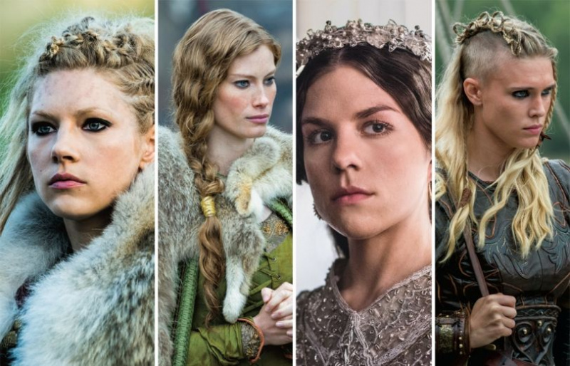 Kvinnor av vikingar gör en orädd fyra fyrkant