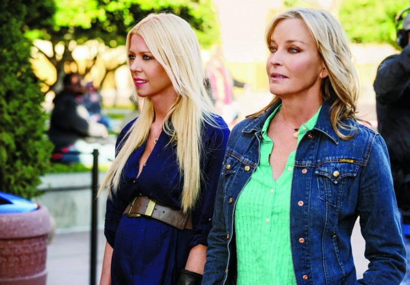 SHARKNADO 3: OH HELL NO! -- Pictured: (l-r) Tara Reid as April Wexler, Bo Derek as May -- (Photo by: Gene Page/Syfy)