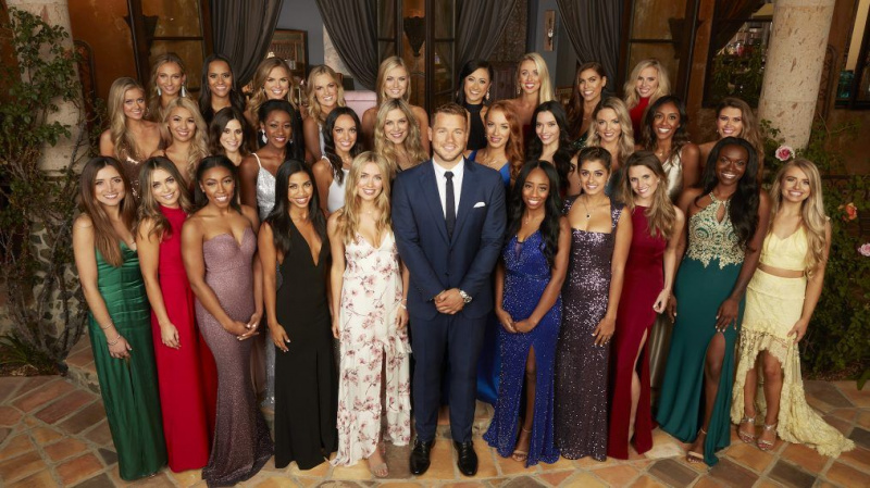 FRONT: NICOLE. CAITLIN, ANGELIQUE, KATIE, CASSIE, COLTON UNDERWOOD, COURTNEY, KIRPA, ALEX D.TAHZJUAN, DEMIMIDDLE: HANNAH G, REVIAN, JANE, ONYEKA, TRACY, NINA, ELYSE, LAURA, ERIN, TAYSHIA, CAELYNN REAR: BRIANNA, DEVIN, HANNAH B, ANNIE, ERIKA, SYDNEY, HEATHER, ALEX B, CATHERINE