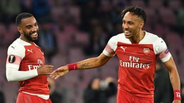 Napadalca Arsenala Alexandre Lacazette in Pierre-Emerick Aubameyang