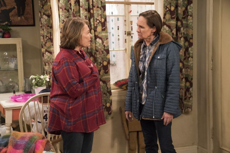 Roseanne Barr as Roseanne Conner and Laurie Metcalf as Jackie Harris on 