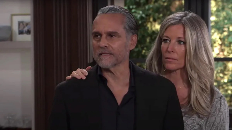   Maurice Benard a Laura Wright ako Sonny a Carly v útulnej pozícii vo Všeobecnej nemocnici