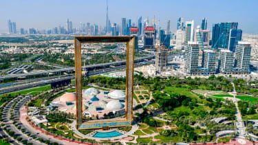 Letecký pohľad na orientačný bod Dubai Frame