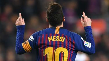 Barcelona og Argentinas stjerneangriber Lionel Messi fejrer et mål i La Liga