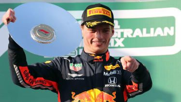 Max Verstappen z Red Bullu oslavuje tretie miesto na GP Austrálie F1 2019