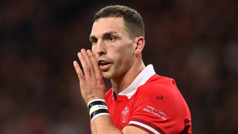 George North of Wales, Cardiff'te oynanacak Galler-Fransa Six Nations 2024 maçı öncesinde bağırıyor.