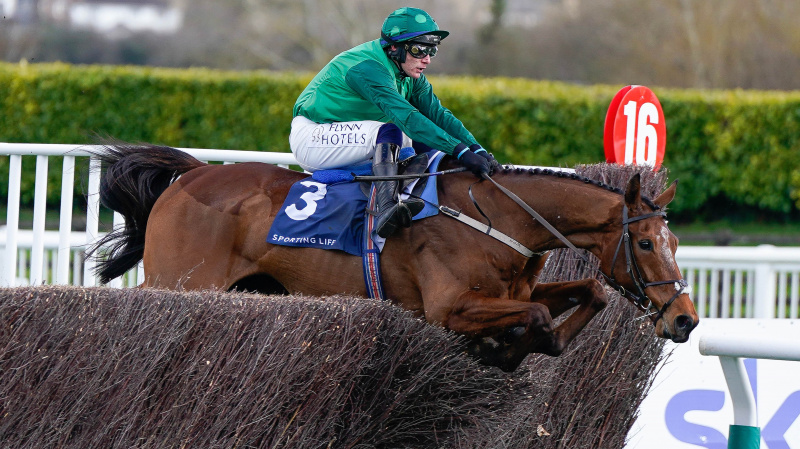   Sporting Life Arkle Challenge Trophy Novices에서 El Fabiolo 점프 중 점프를 하고 있는 Paul Townend' Chase during the 2023 Cheltenham Festival