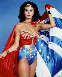 Lynda Carter, US actress, in costume in a studio portrait issued as publicity for the US television series,