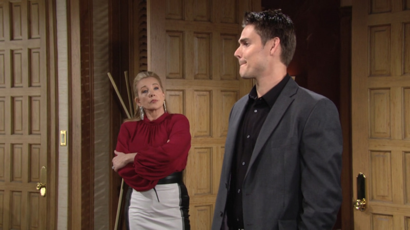   Melody Thomas Scott และ Mark Grossman ในออฟฟิศใน The Young and the Restless