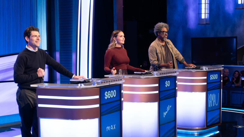   Max Greenfield, Camilla Luddington และ W. Kamau Bell จาก Celebrity Jeopardy!