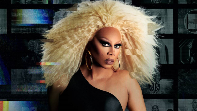   ภาพโปรโมต RuPaul's Drag Race with RuPaul wearing a big blonde wig