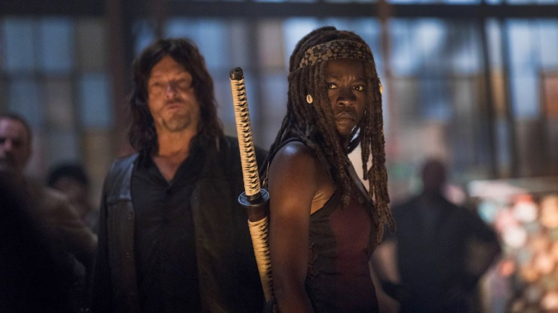 Norman Reedus as Daryl Dixon, Danai Gurira as Michonne - The Walking Dead _ Season 9, Episode 1 - Photo Credit: Jackson Lee Davis/AMC